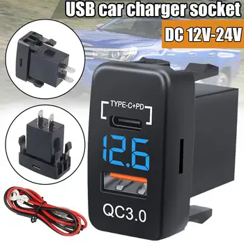 USB Automašīnas Lādētājs Socket 12V-24V Tipa C PD QC3.0 Portu Voltmetrs Dual USB Saskarnes Ar Digitālo Displeju RVS Motocikls Automašīnas