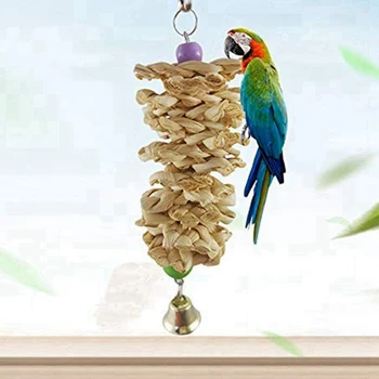 Putnu Rotaļlietas Papagailis Salmu Aušanas Grauzt Piegādes Zāle Košļājamā Bite Karājās Būra, Šūpoles Kāpt Ar Bell Dabisko Produktu