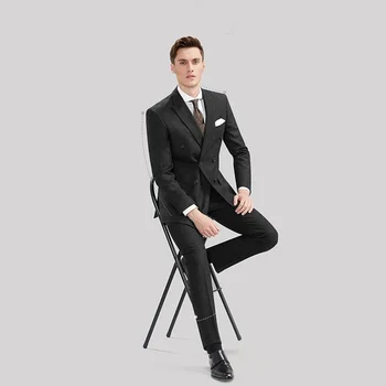 Vīriešu Svītru Tērpi Komplekts Smart Casual Žakete Kāzu Uzņēmējdarbības Maksimālā Atloks Dubultā Krūtīm Pogas Uzvalkā traje de hombre elegante