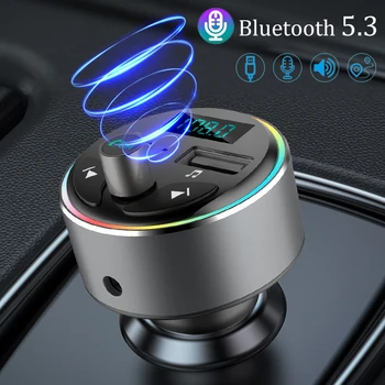 Auto Handfree un Bluetooth 5.0 MP3 Atskaņotājs FM Raidītājs PD 30W USB Fast Charger Brīvroku Zvanu Krāsains Apkārtējās Gaismas Auto Aksesuāru