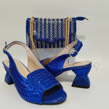Karstā Pārdošanas Zilā Vidū Papēža Sievietēm Kristāla Dizaina Sandales ar Rhinestone Maisa Komplekts Lady Puse Rhinestone Sandales Kurpes F1207-3