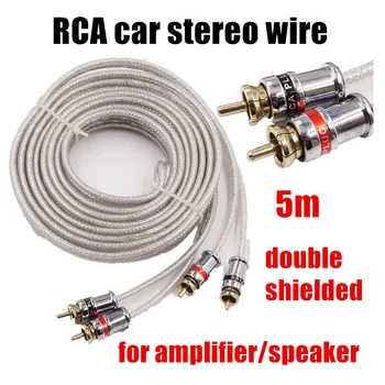 5 Metrus Balts Divas Rindas RCA uz RCA Auto Pastiprinātāju, Skaļruni Auto Audio Stereo Vadu Pagarināts Audio Kabelis Vairumtirdzniecības Tīra Vara