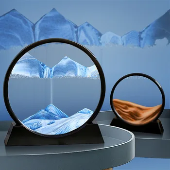 3D Pārvietojas Smilšu Mākslas Picture Show, kas Plūst Smilšu Glezniecību, mājas Dekoru, smilšu pulkstenis Dziļūdens Sandscape Apaļā Stikla Displejs Dekoru, Dāvanu