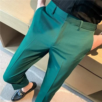 9 Krāsu Vasaras Modes Vīriešu Uzvalku Bikses Tīru Krāsu Biznesa Formālās Bikses Slim Fit Biroja Mens Kāzu Sociālo Potītēm Garas Bikses