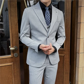 Jaunu Vīriešu Uzvalku (uzvalks + Veste + Bikses) Augstas kvalitātes Vīriešu Kāzu Slim-fit Modes Biznesa Izskatīgs Ikdienas Blaze3/2 Gabals, kas